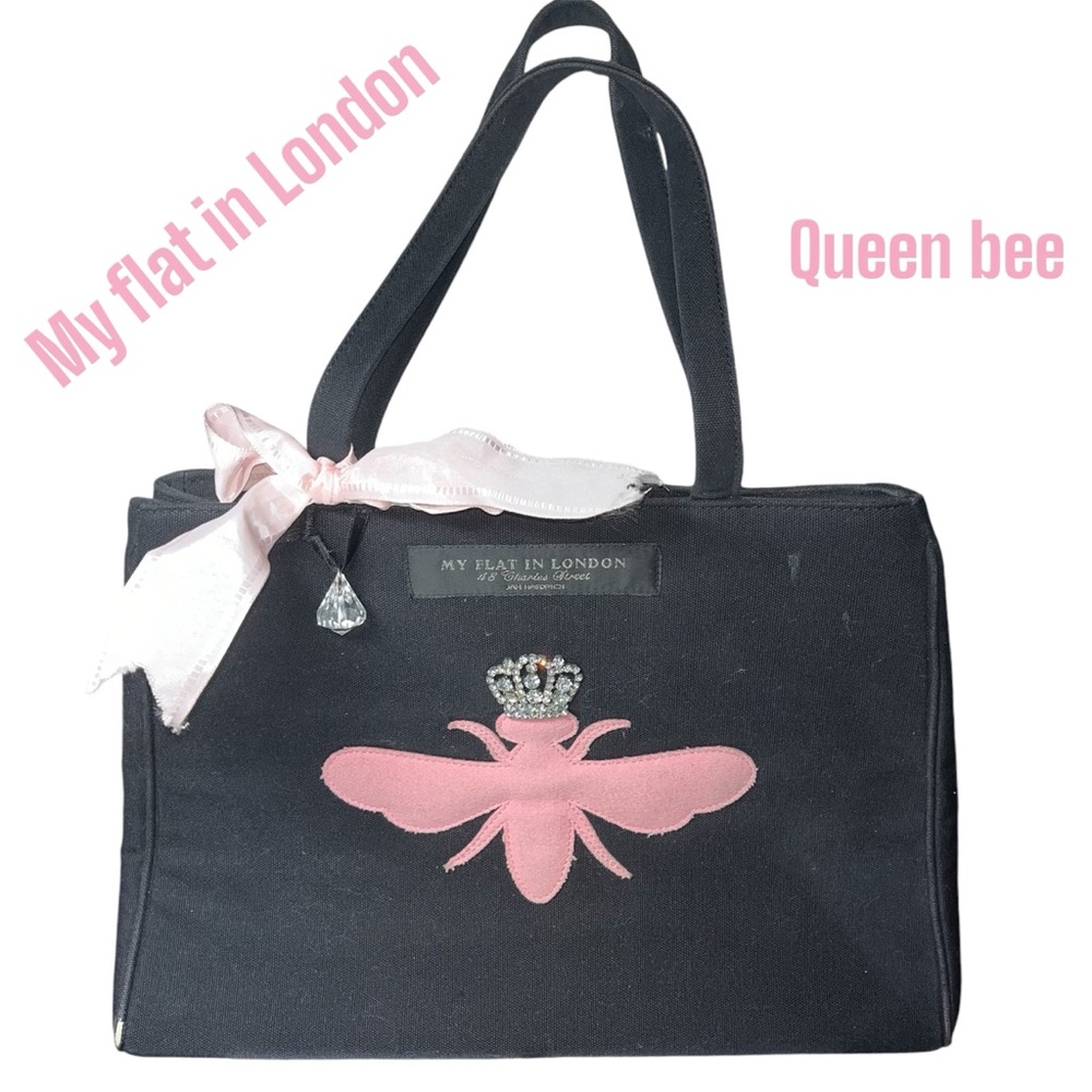 My Flat In London pink Queen bee black tote with original bag it came in